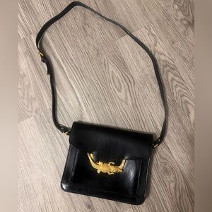 Black Crocodile Bag with Gold Accent